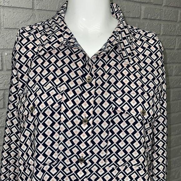 Tommy Hilfiger Women Geometric Pattern Long Sleeve Blouse Size M - Picture 2 of 8
